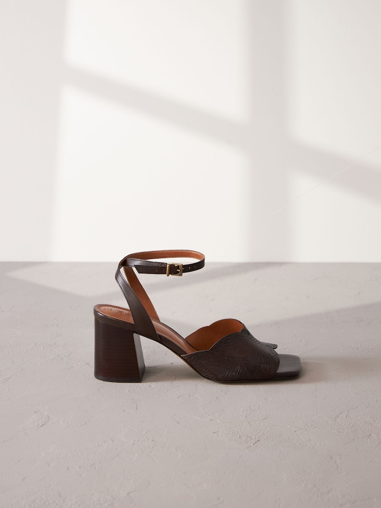Chocolate Brown Signature Leather Butterfly Block Heel Sandals - Image 4 of 8