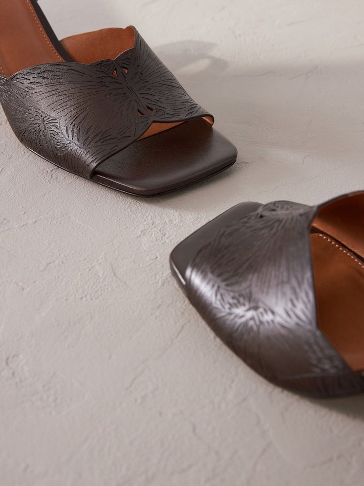 Chocolate Brown Signature Leather Butterfly Block Heel Sandals - Image 5 of 8