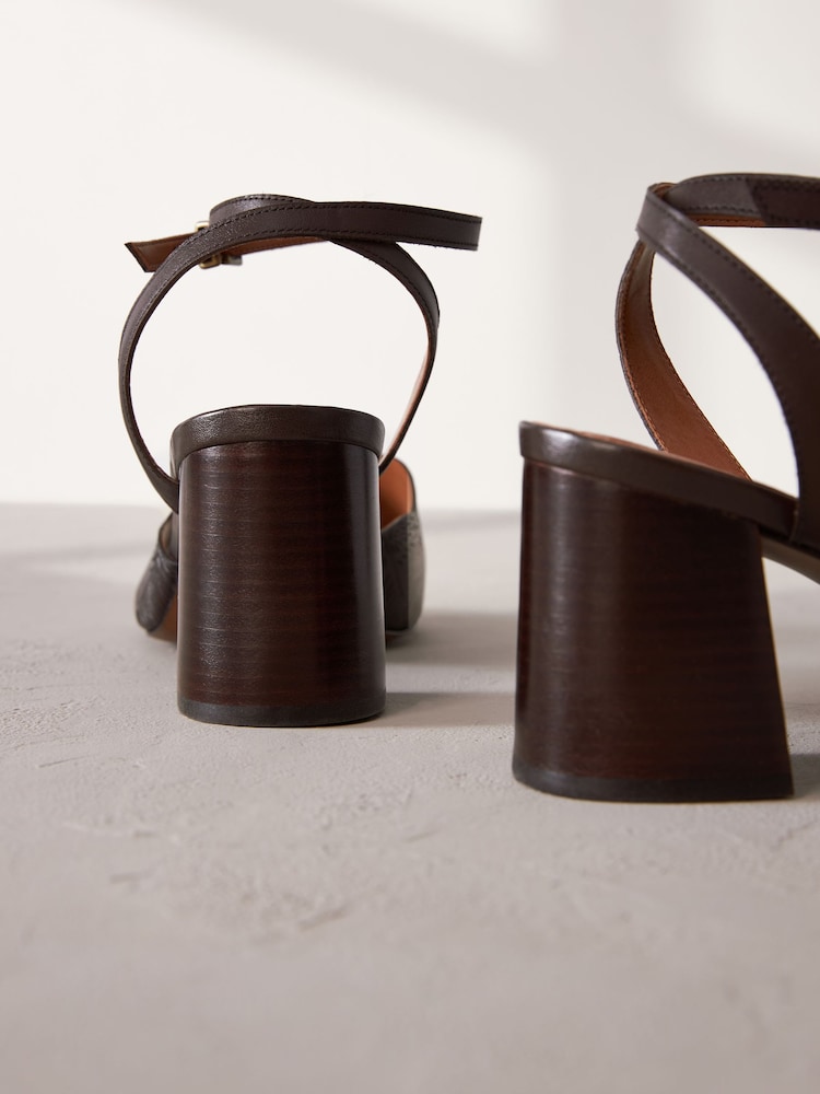 Chocolate Brown Signature Leather Butterfly Block Heel Sandals - Image 7 of 8