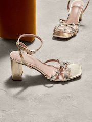 Gold Forever Comfort® Jewel Flowers Block Heel Sandals - Image 4 of 9