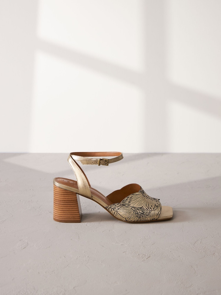 Gold Signature Leather Butterfly Block Heel Sandals - Image 2 of 6
