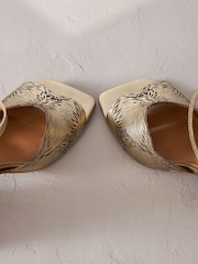 Gold Signature Leather Butterfly Block Heel Sandals - Image 4 of 6