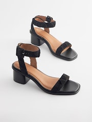 Black Forever Comfort® Leather Low Block Heel Sandals - Image 3 of 7