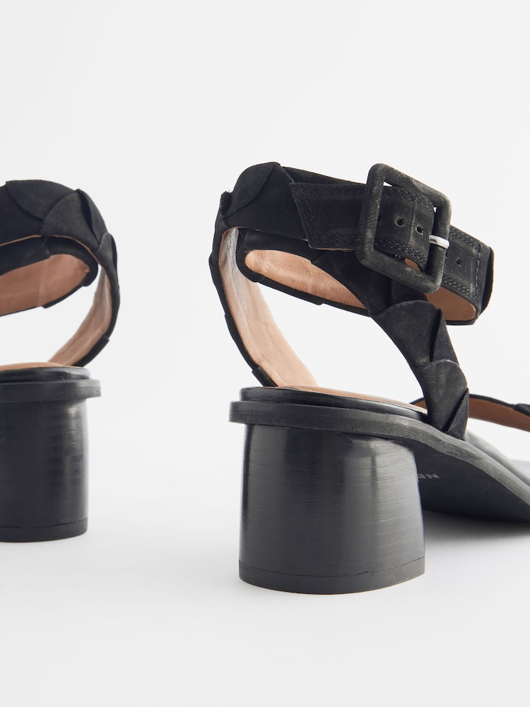 Black Forever Comfort® Leather Low Block Heel Sandals - Image 7 of 7