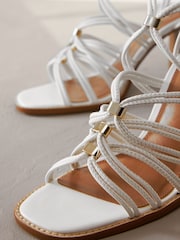 White Signature Leather Hardware Detail Block Heel Sandals - Image 10 of 10