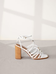 White Signature Leather Hardware Detail Block Heel Sandals - Image 6 of 10