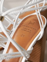 White Signature Leather Hardware Detail Block Heel Sandals - Image 8 of 10