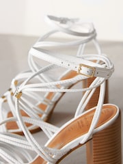 White Signature Leather Hardware Detail Block Heel Sandals - Image 9 of 10