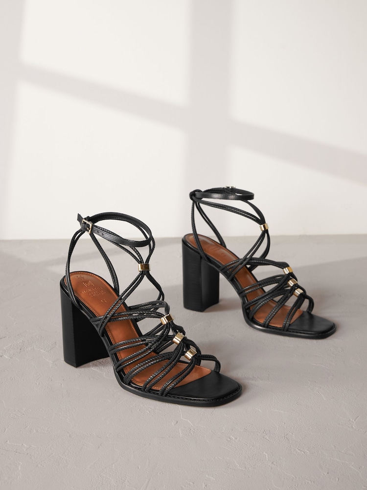 črna - Premium Leather Hardware Detail Block čevlji z visoko peto sandali - Slika 1 iz 6 črna - Premium Leather Hardware Detail Block čevlji z visoko peto sandali - Slika 1 iz 6