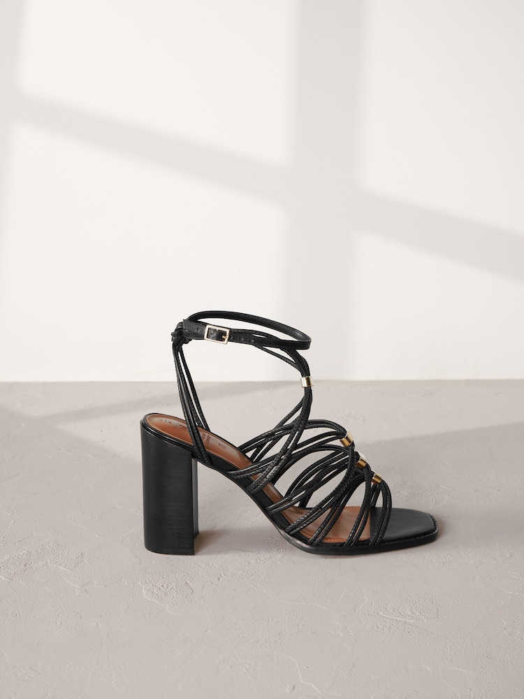 črna - Premium Leather Hardware Detail Block čevlji z visoko peto sandali - Slika 2 iz 6 črna - Premium Leather Hardware Detail Block čevlji z visoko peto sandali - Slika 2 iz 6