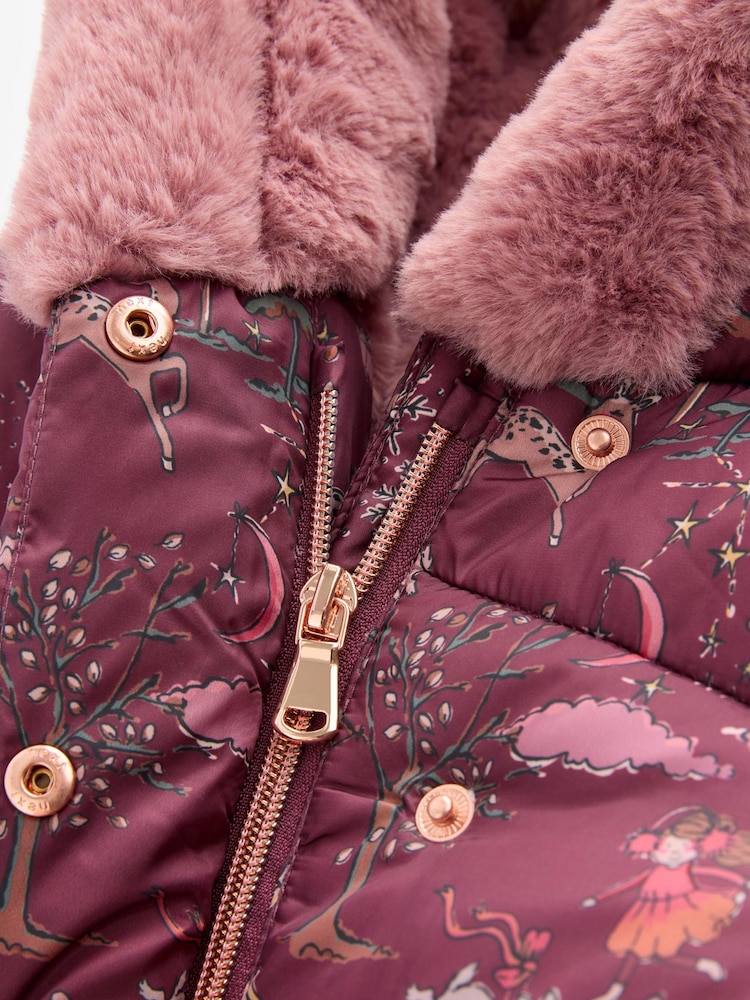Berry Red Shower Resistant Faux Fur Lined Hooded Padded Coat (3mths-7yrs) - Image 9 of 9