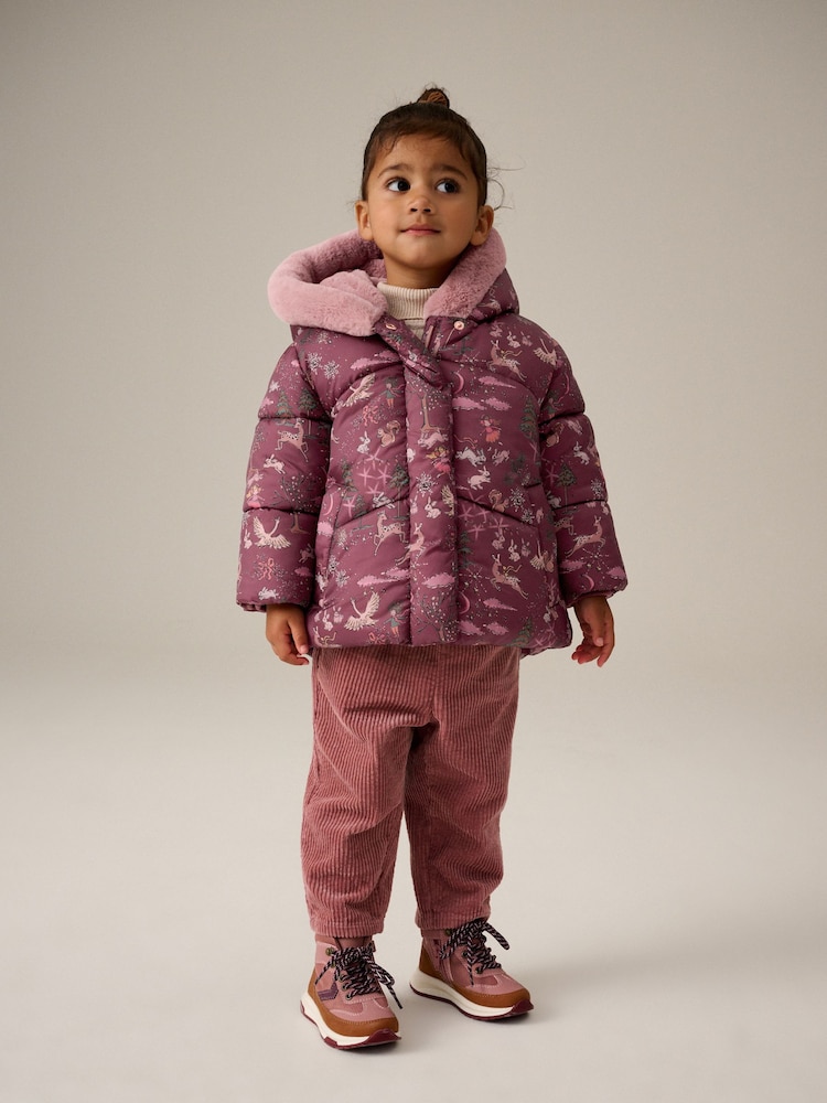 Berry Red Shower Resistant Faux Fur Lined Hooded Padded Coat (3mths-7yrs) - Image 1 of 9