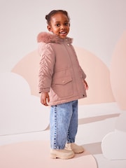 Pink Shower Resistant Frill Pocket Parka Coat (3mths-7yrs) - Image 1 of 13