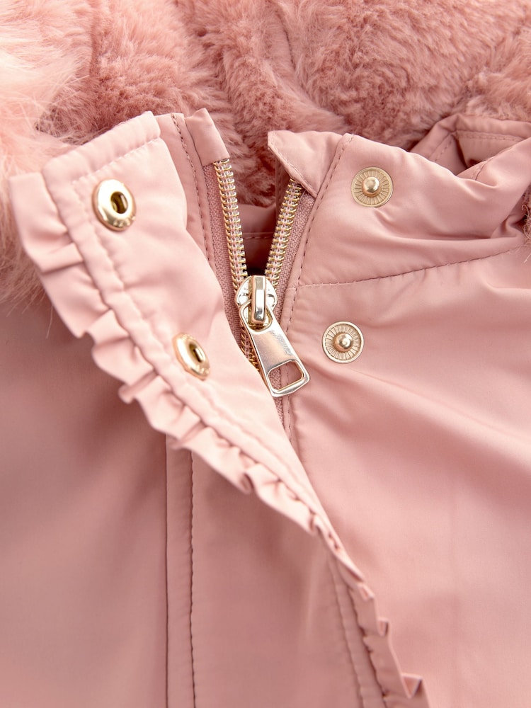 Pink Shower Resistant Frill Pocket Parka Coat (3mths-7yrs) - Image 13 of 13