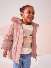 Pink Shower Resistant Frill Pocket Parka Coat (3mths-7yrs) - Image 2 of 13