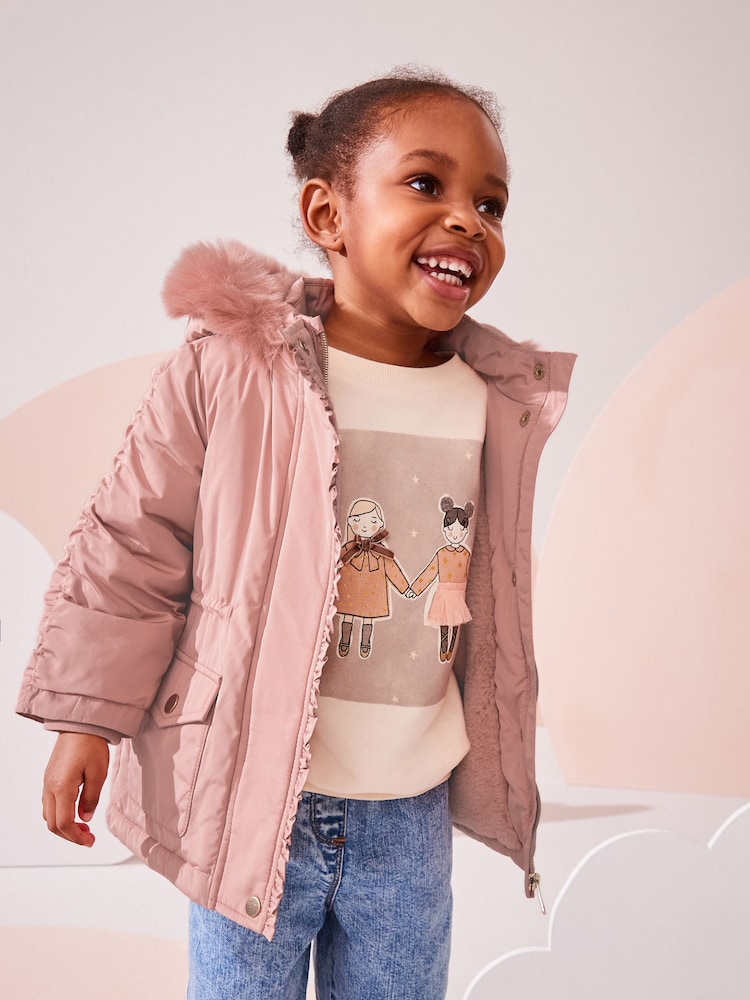Pink Shower Resistant Frill Pocket Parka Coat (3mths-7yrs) - Image 2 of 13