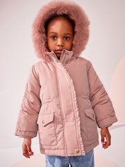 Pink Shower Resistant Frill Pocket Parka Coat (3mths-7yrs) - Image 4 of 13