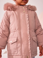 Pink Shower Resistant Frill Pocket Parka Coat (3mths-7yrs) - Image 6 of 13