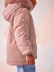 Pink Shower Resistant Frill Pocket Parka Coat (3mths-7yrs) - Image 7 of 13