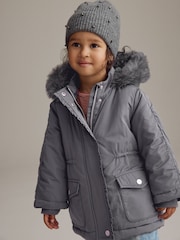 Charcoal Grey Shower Resistant Frill Pocket Parka Coat (3mths-7yrs) - Image 1 of 11