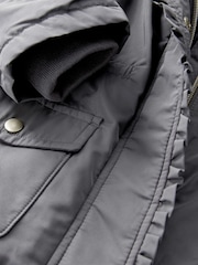 Charcoal Grey Shower Resistant Frill Pocket Parka Coat (3mths-7yrs) - Image 10 of 11