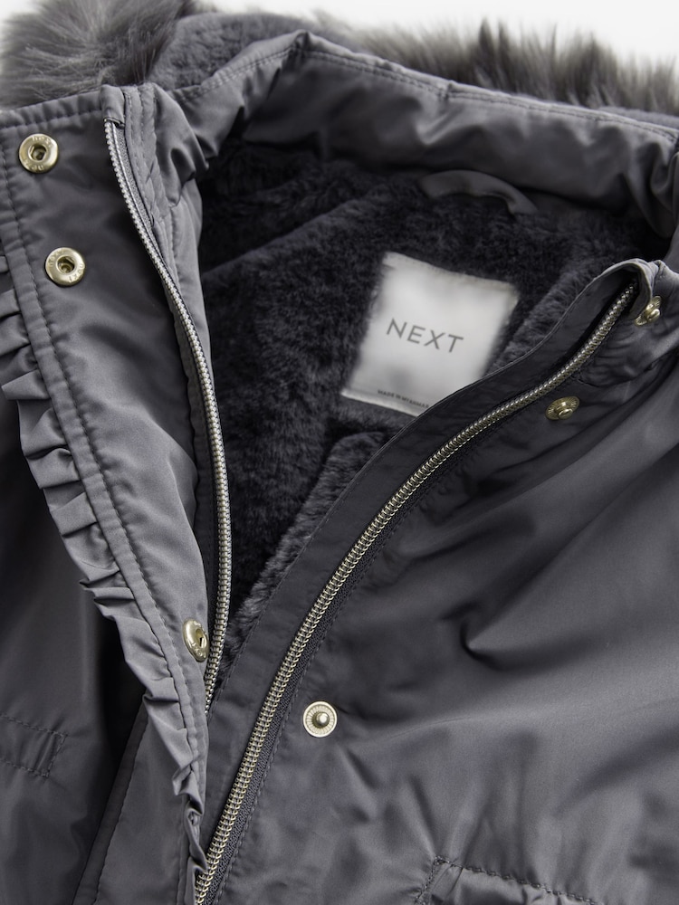 Charcoal Grey Shower Resistant Frill Pocket Parka Coat (3mths-7yrs) - Image 11 of 11