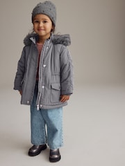 Charcoal Grey Shower Resistant Frill Pocket Parka Coat (3mths-7yrs) - Image 2 of 11