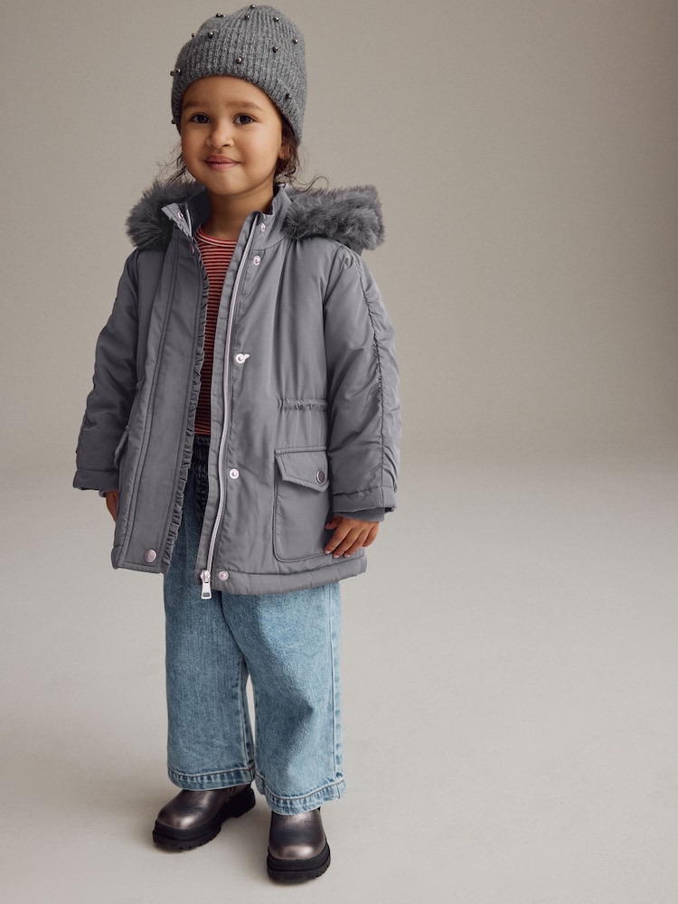 Charcoal Grey Shower Resistant Frill Pocket Parka Coat (3mths-7yrs) - Image 2 of 11