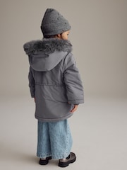 Charcoal Grey Shower Resistant Frill Pocket Parka Coat (3mths-7yrs) - Image 4 of 11
