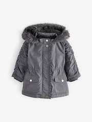 Charcoal Grey Shower Resistant Frill Pocket Parka Coat (3mths-7yrs) - Image 7 of 11