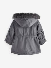 Charcoal Grey Shower Resistant Frill Pocket Parka Coat (3mths-7yrs) - Image 8 of 11
