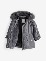 Charcoal Grey Shower Resistant Frill Pocket Parka Coat (3mths-7yrs) - Image 9 of 11