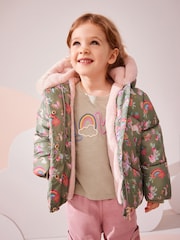 Khaki Unicorn Shower Resistant Faux Fur Lined Hooded Padded Coat (3mths-7yrs) - Image 1 of 12