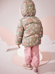 Khaki Unicorn Shower Resistant Faux Fur Lined Hooded Padded Coat (3mths-7yrs) - Image 4 of 12