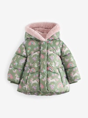 Khaki Unicorn Shower Resistant Faux Fur Lined Hooded Padded Coat (3mths-7yrs) - Image 7 of 12