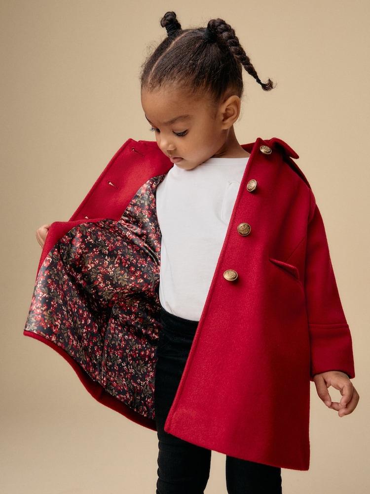 Red Single Breasted Hooded Coat with Wool (3mths-10yrs) - Image 2 of 8