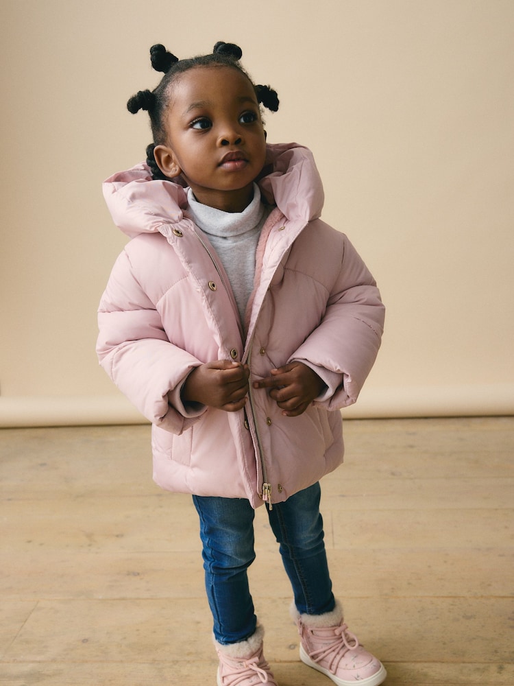 Pink Shower Resistant Faux Fur Lined Hooded Padded Coat (3mths-7yrs) - Image 1 of 10