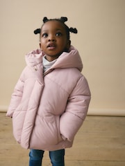 Pink Shower Resistant Faux Fur Lined Hooded Padded Coat (3mths-7yrs) - Image 3 of 10
