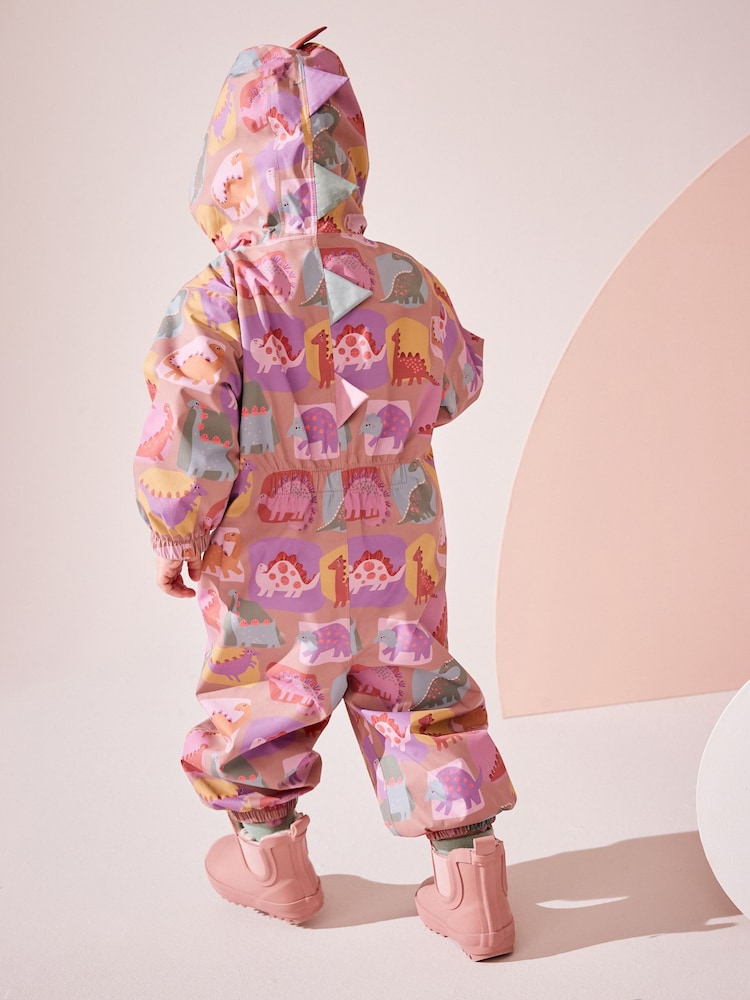 Multi Dino Waterproof Fleece Zip Lined Hooded Puddlesuit (3mths-7yrs) - Image 2 of 9 Multi Dino Waterproof Fleece Zip Lined Hooded Puddlesuit (3mths-7yrs) - Image 2 of 9