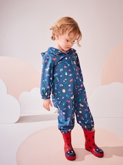 Navy Waterproof Fleece Zip Lined Hooded Puddlesuit (3mths-7yrs) - Image 1 of 8