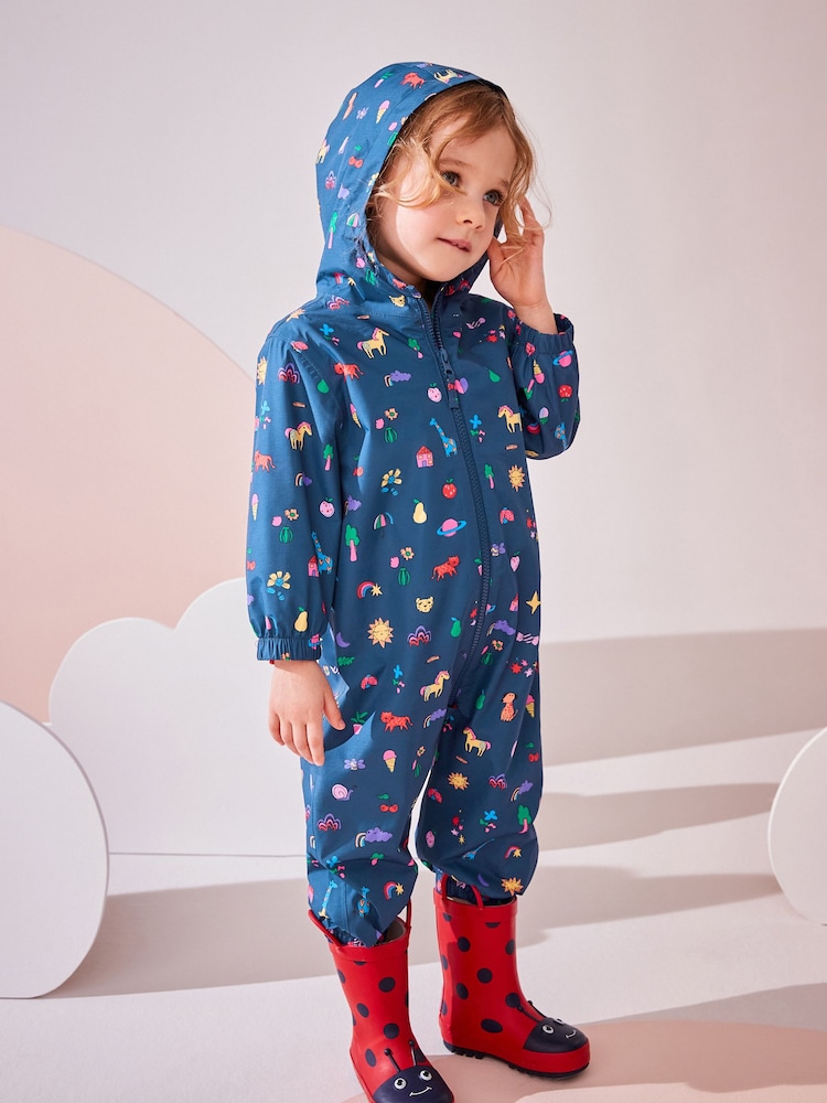 Navy Waterproof Fleece Zip Lined Hooded Puddlesuit (3mths-7yrs) - Image 2 of 8