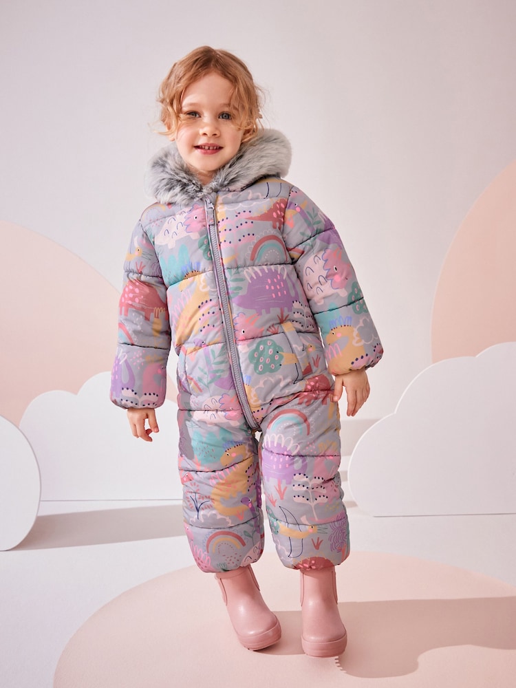 Multi Dinosaur Shower Resistant Printed Snowsuit (3mths-7yrs) - Image 2 of 8
