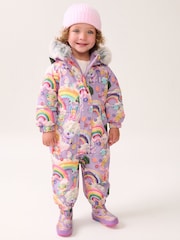 Purple Unicorn Waterproof Faux Fur Trim Printed Snowsuit (3mths-7yrs) - Image 1 of 11