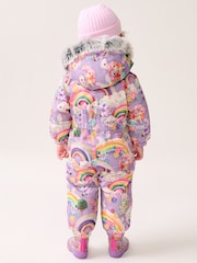 Purple Unicorn Waterproof Faux Fur Trim Printed Snowsuit (3mths-7yrs) - Image 3 of 11