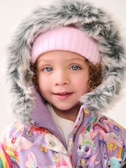 Purple Unicorn Waterproof Faux Fur Trim Printed Snowsuit (3mths-7yrs) - Image 4 of 11