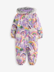 Purple Unicorn Waterproof Faux Fur Trim Printed Snowsuit (3mths-7yrs) - Image 6 of 11