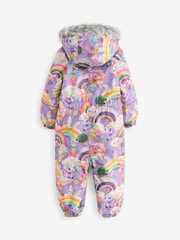 Purple Unicorn Waterproof Faux Fur Trim Printed Snowsuit (3mths-7yrs) - Image 7 of 11