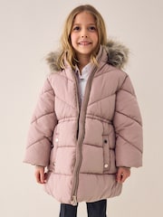 Toffee Pink Shower Resistant Faux Fur Trim Padded Coat (3-16yrs) - Image 1 of 7