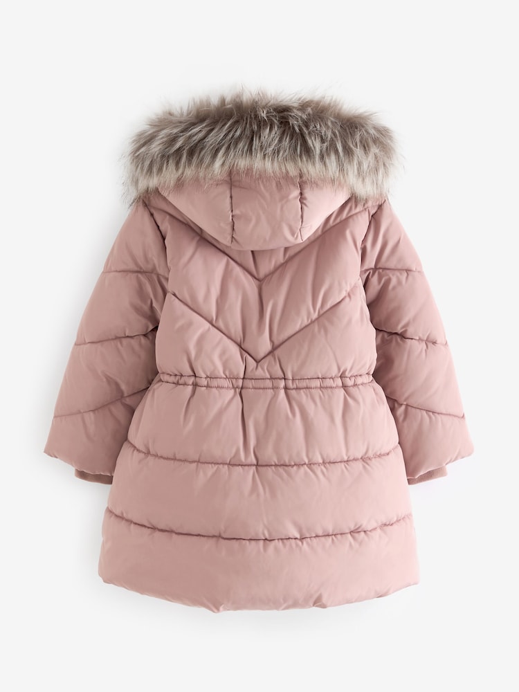 Toffee Pink Shower Resistant Faux Fur Trim Padded Coat (3-16yrs) - Image 10 of 11