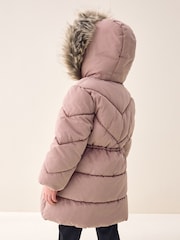 Toffee Pink Shower Resistant Faux Fur Trim Padded Coat (3-16yrs) - Image 2 of 7